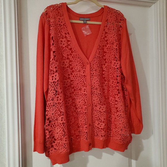 NWOT Crochet Open Front Cardigan 2X Jessica London Coral Button Front - Picture 3 of 9